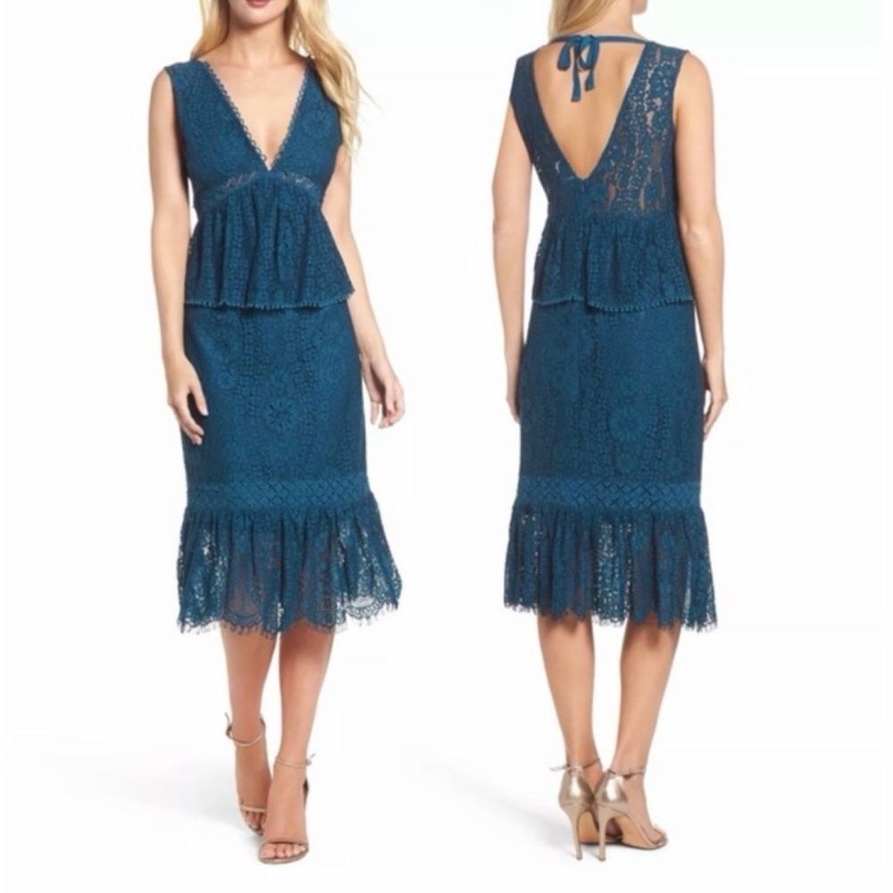 Foxiedox Emilia Lace Teal Midi Dress Size XS